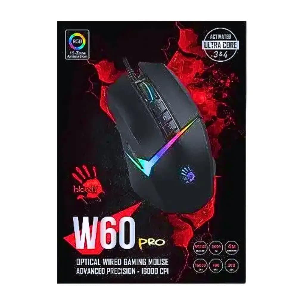 Buy Bloody W60 Mini gaming mouse with RGB lighting, precision tracking, lightweight design, and accurate gaming performance.