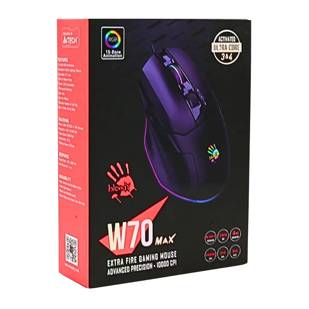 Shop the Bloody W70 Max RGB gaming mouse with precision tracking, modern design, and good gaming performance.