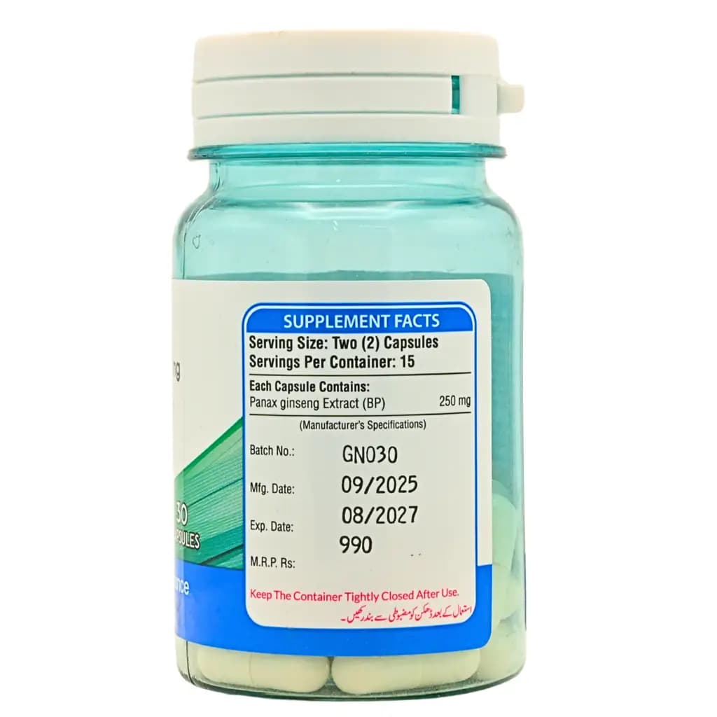 Ginseng 250 mg is a herbal dietary supplement formulated to support vitality, immunity & mental health. 