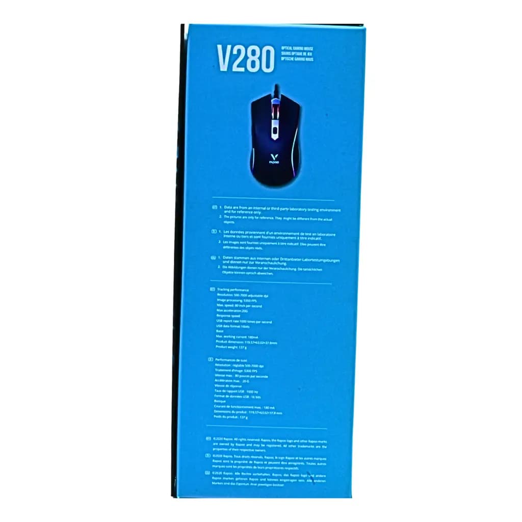 Buy the Rapoo V280 RGB gaming mouse with a 7000 DPI optical sensor, RGB lighting, modern design, and precise gaming performance