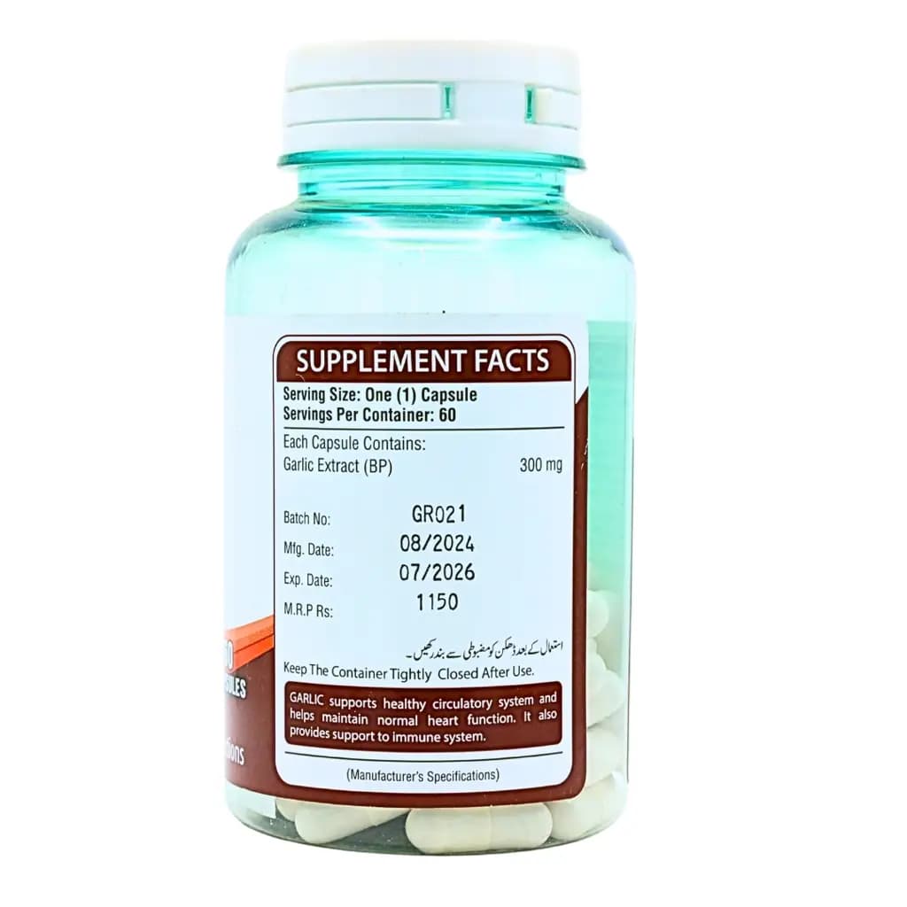 Garlic Capsules support healthy heart function, improve blood circulation & maintain a healthy immune system