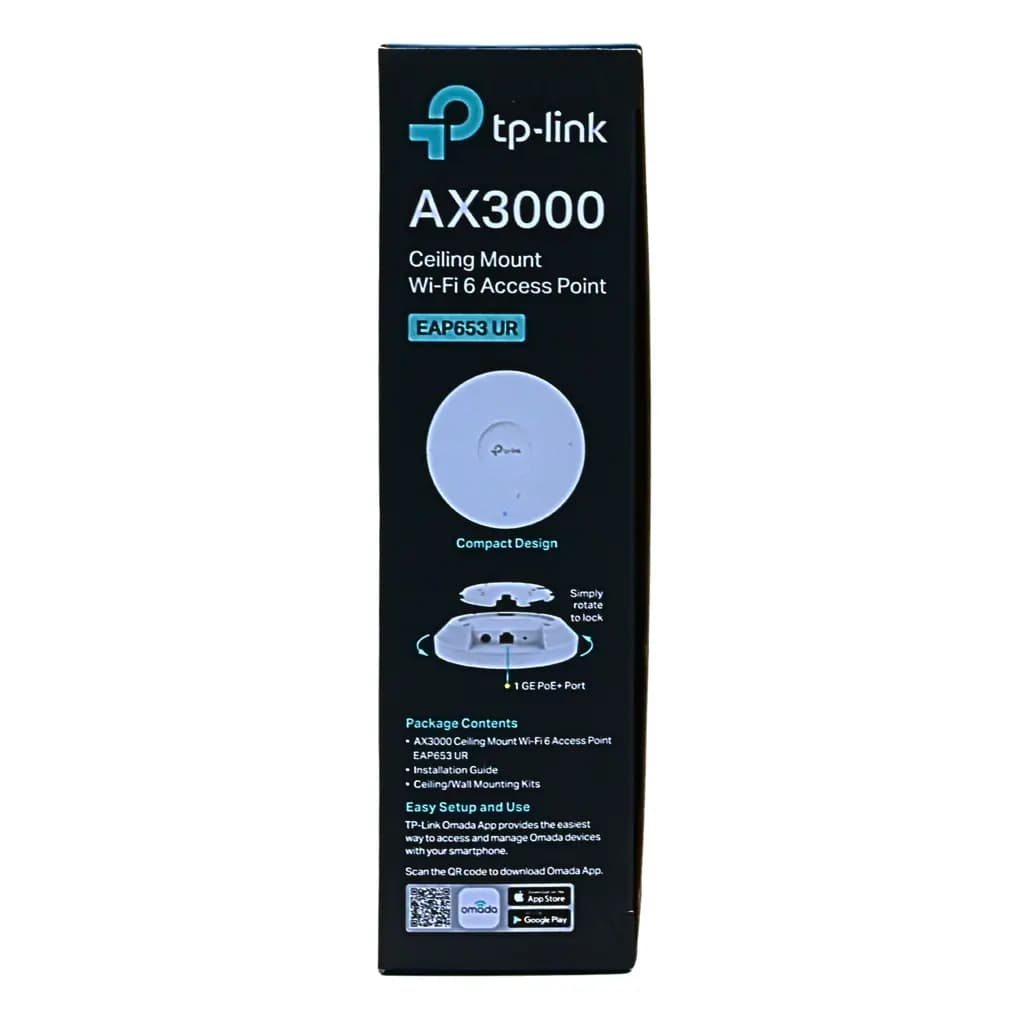 TP-Link EAP653 Access Point featuring WiFi 6 technology, high-speed connectivity, and high-grade coverage.