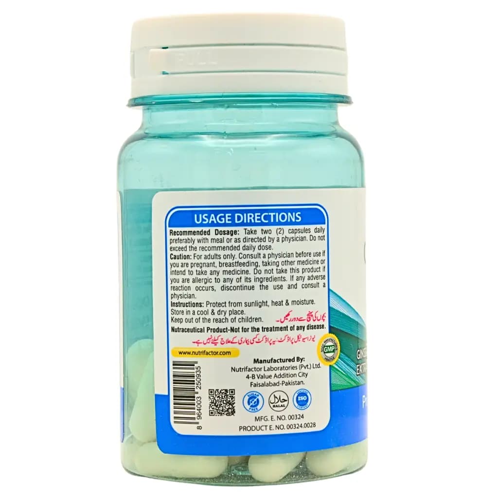 Ginseng 250 mg is a herbal dietary supplement formulated to support vitality, immunity & mental health. 