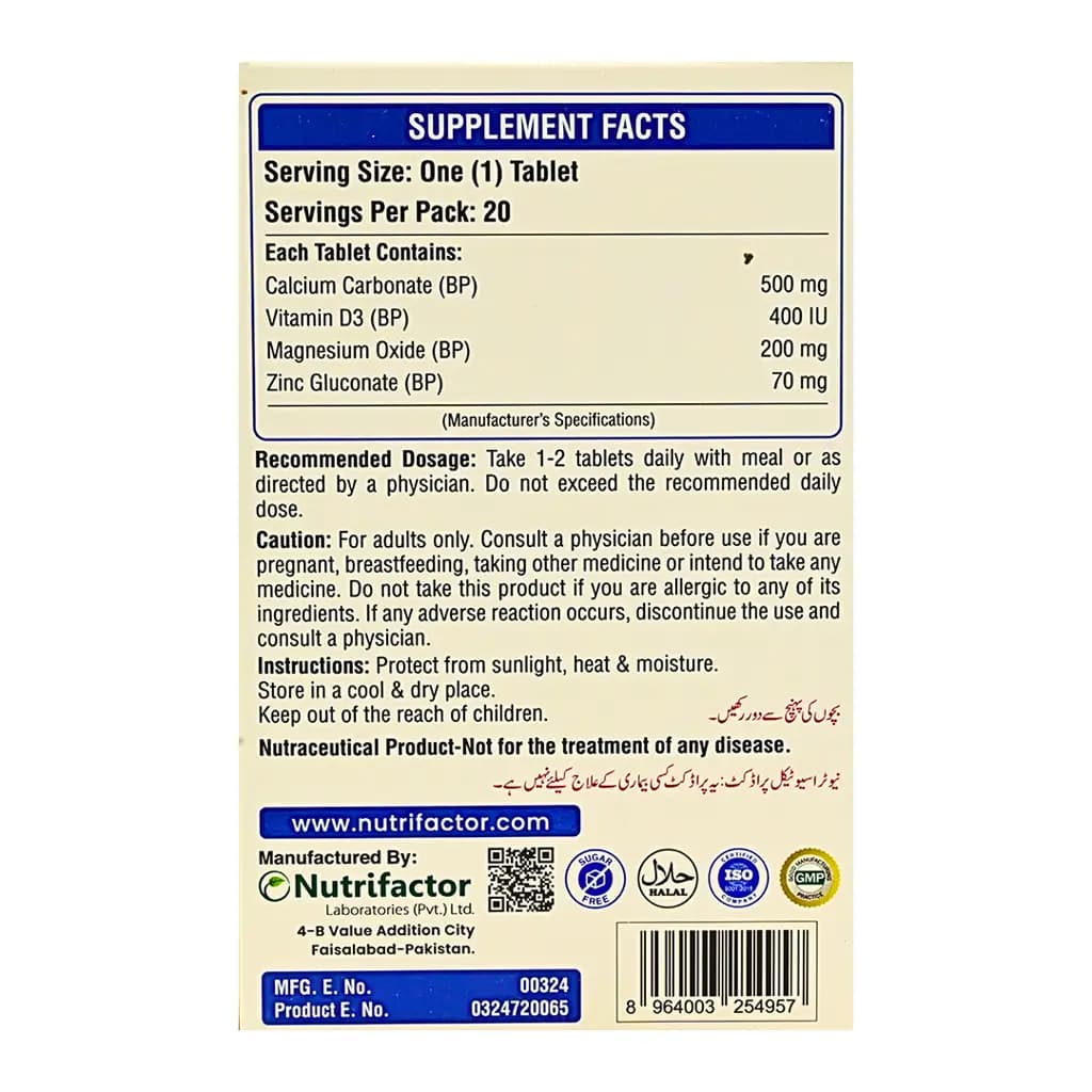 Buy Bonex-Z by Nutrifactor with Calcium, Magnesium, Zinc & Vitamin D3 for strong bones