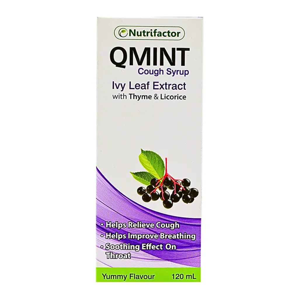 Qmint Cough Syrup provides rapid relief from coughs, sore throats, & congestion with its herbal ingredients.
