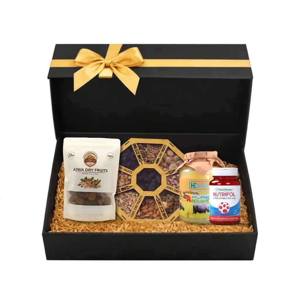 Healthy Ramadan Gift Set – Suhoor &amp; Iftar Essentials with Ajwa Dates and Nuts