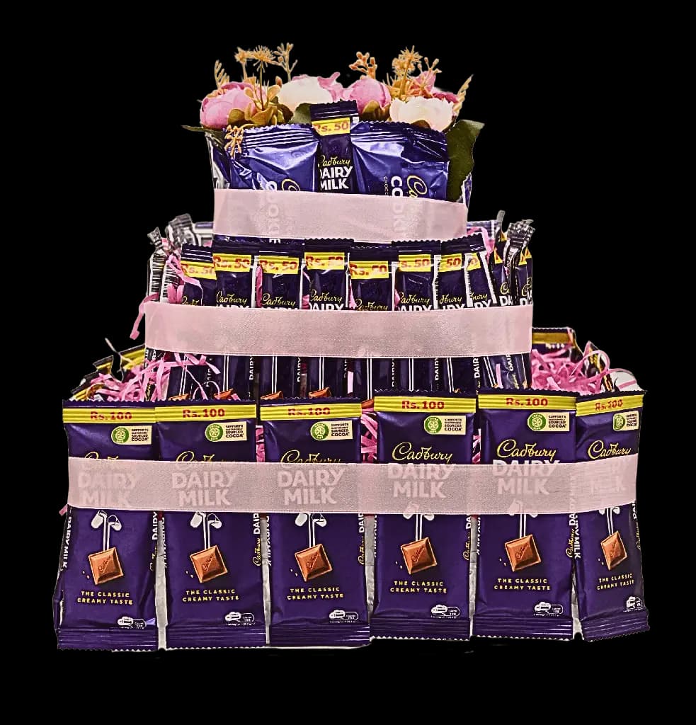 Chocolate Tower with Dairy Milk and Flowers – Elegant Gift