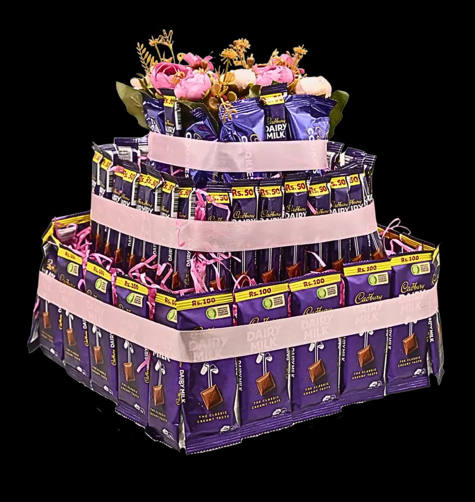Chocolate Tower with Dairy Milk and Flowers – Elegant Gift