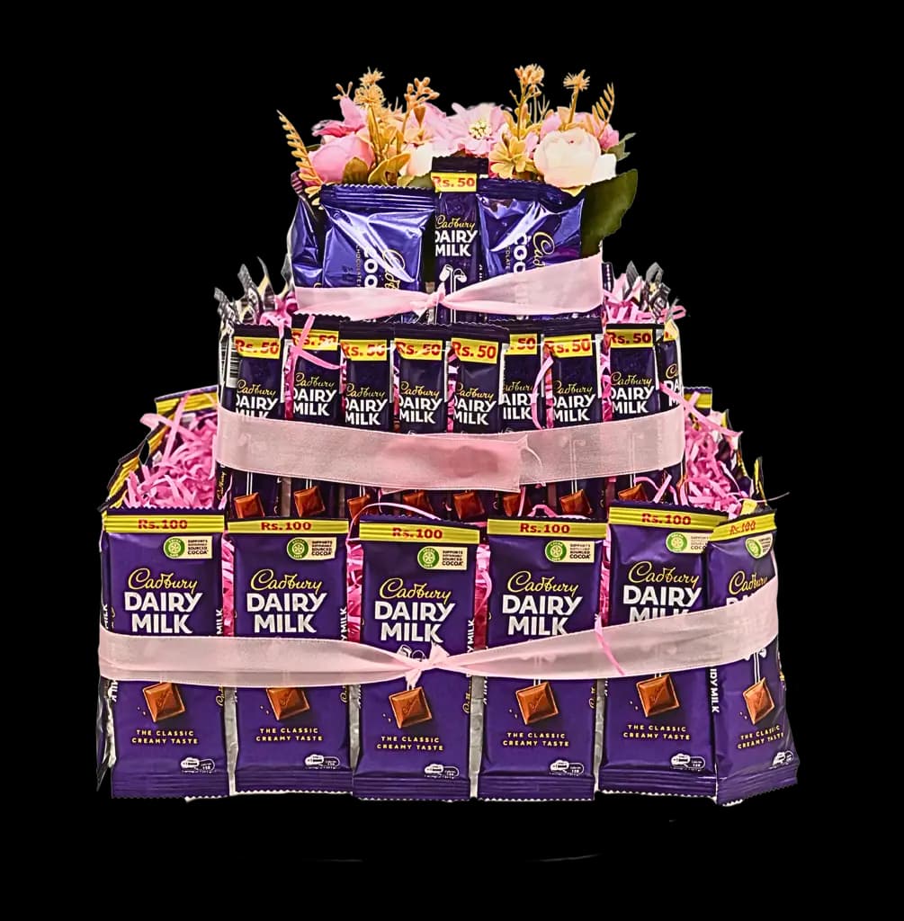 Chocolate Tower with Dairy Milk and Flowers – Elegant Gift