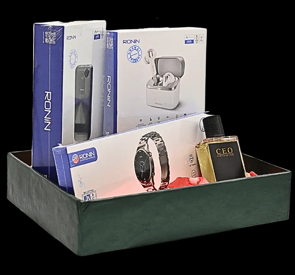 4-in-1 Men’s Eid Gift Hamper – Luxury Watch, Power Bank, Perfume &amp; Earbuds