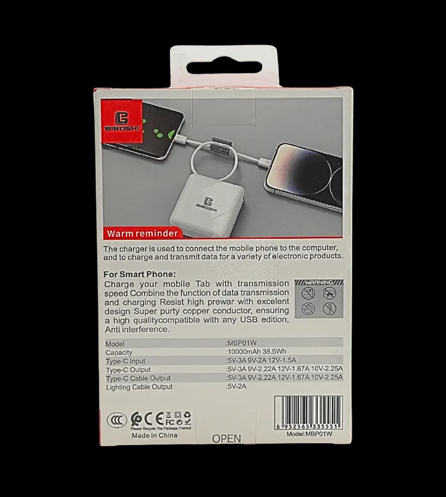 Biboshi MBP01W 10000mAh Fast Charging Power Bank