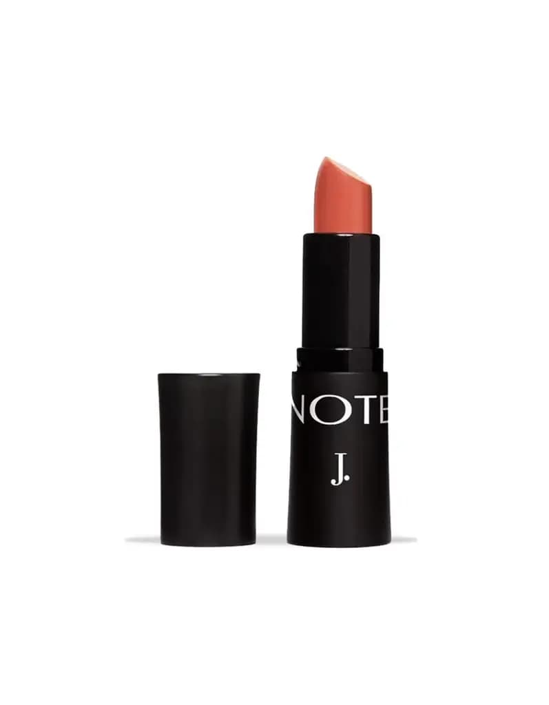 J. NOTE Mattemoist Lipstick featuring Macadamia Oil and Vitamin E for a creamy, long-lasting finish.