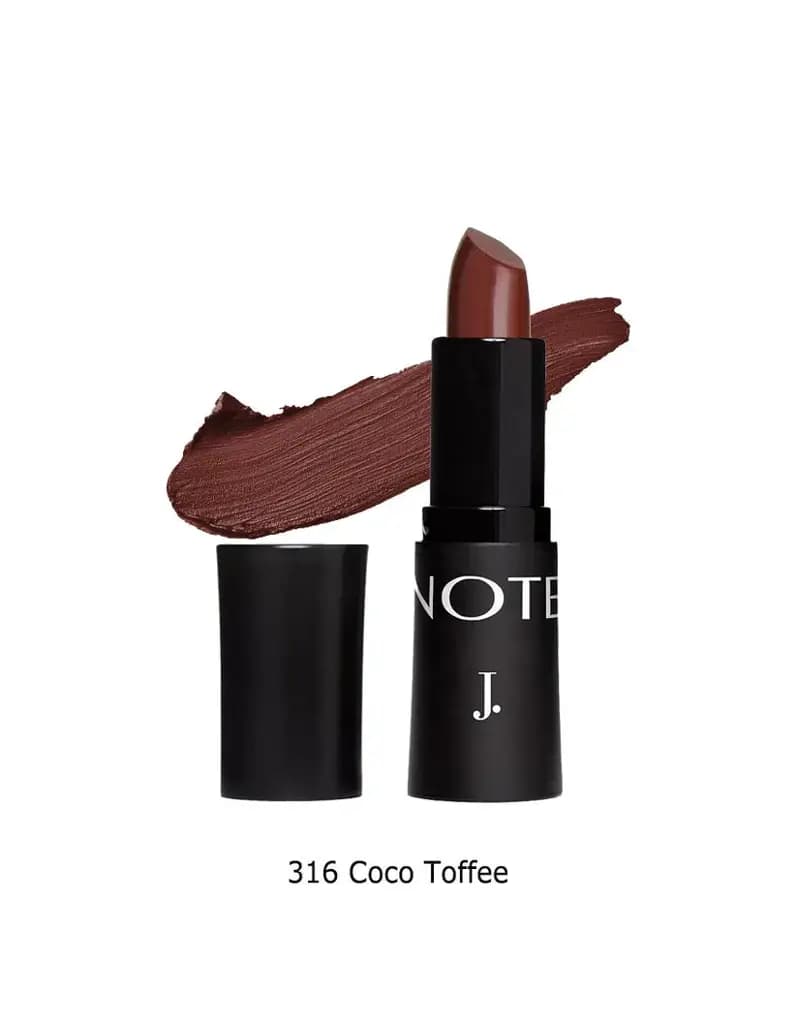 J. NOTE Mattemoist316 Coco Toffee  Lipstick featuring Macadamia Oil and Vitamin E for a creamy, long-lasting finish.