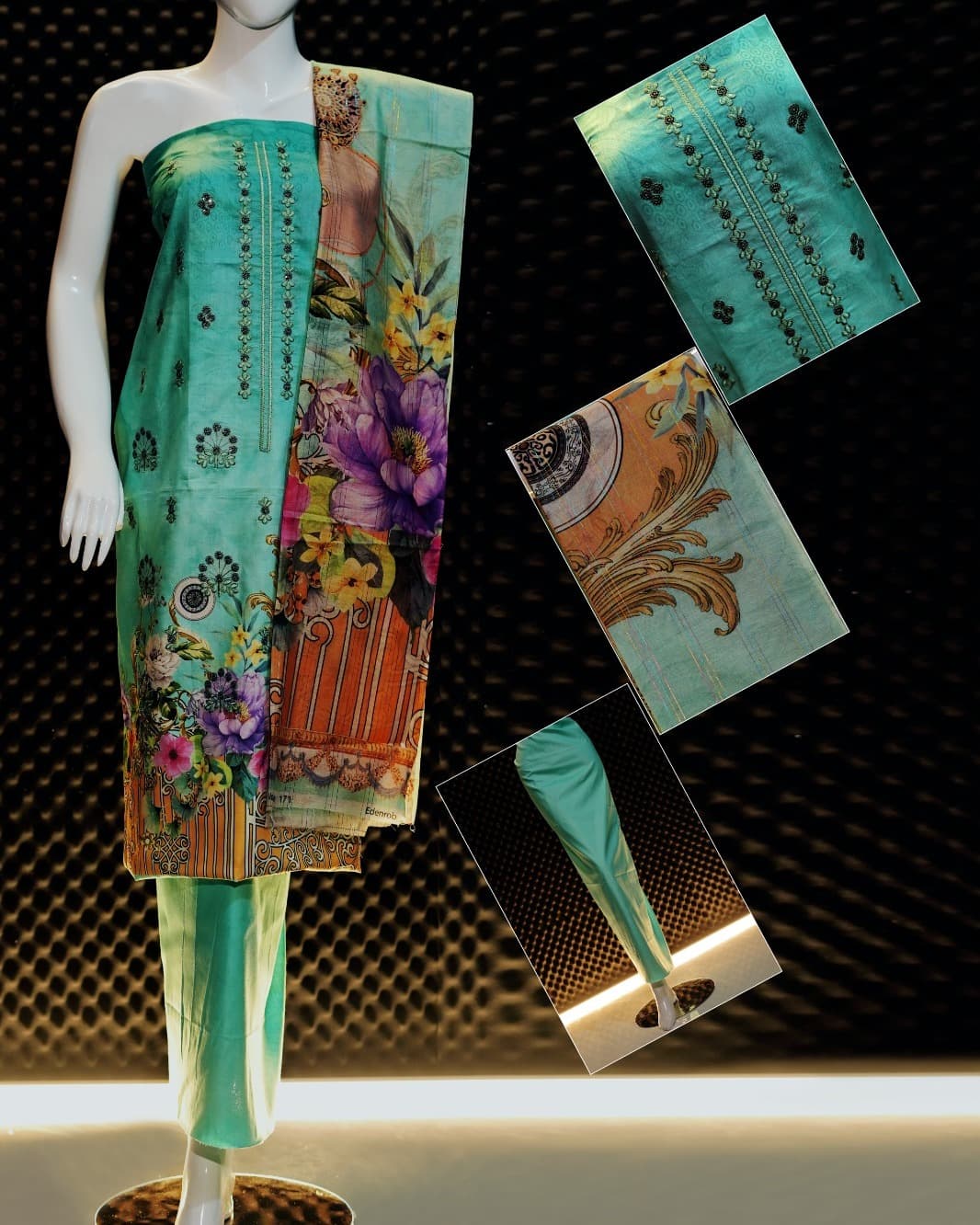 Embroided Lawn Three Piece Sea Green